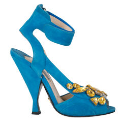 Prada Turquoise Suede Jeweled Heel