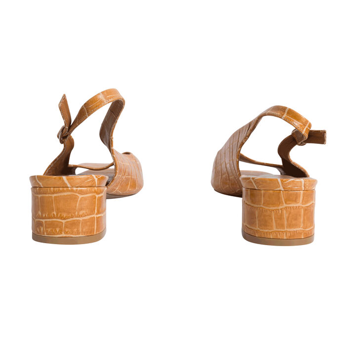By Far Croc Embossed Leather Mules - Tan