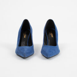 Saint Laurent Blue Suede Clara Pointed Toe Pumps