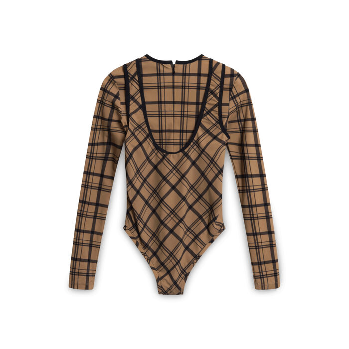 Markoo Plaid Bodysuit - Brown