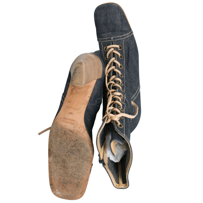 Miu Miu Denim Lace-Up Heeled Boots