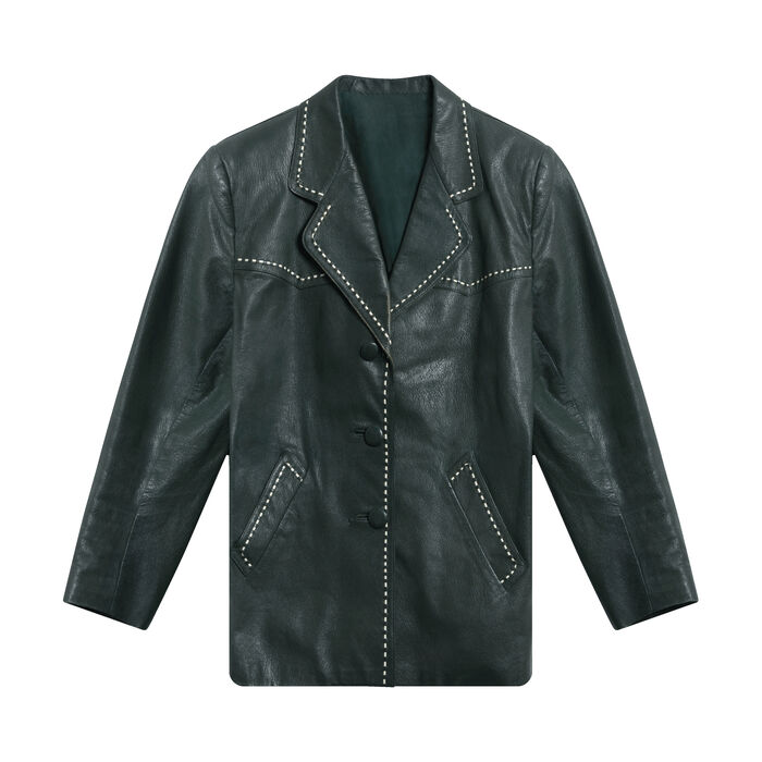 Vintage Green Leather Blazer