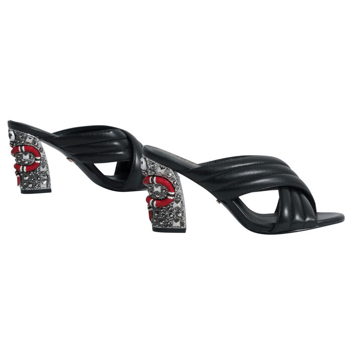 Gucci Webby Quilted Leather Snake-Heel Mule Sandals in Nero