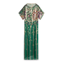 Vintage Gold Green Sheer Dress with Beading