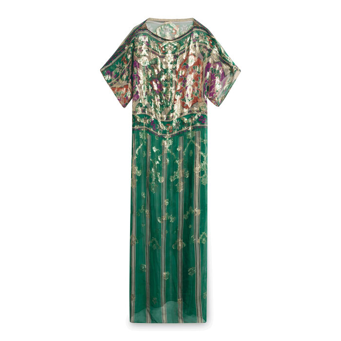 Vintage Gold Green Sheer Dress with Beading