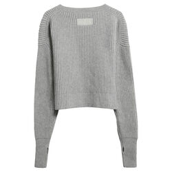 Re/Done Cropped Wool-Cashmere Ribbed Sweater in Heather Grey