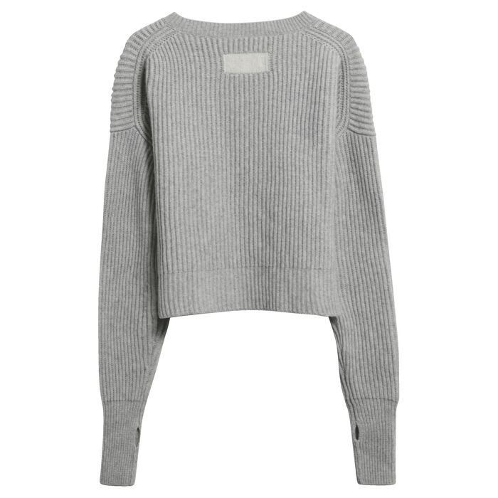 Re/Done Cropped Wool-Cashmere Ribbed Sweater in Heather Grey