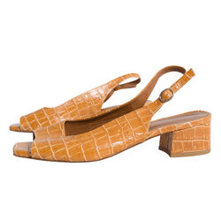 By Far Croc Embossed Leather Mules - Tan