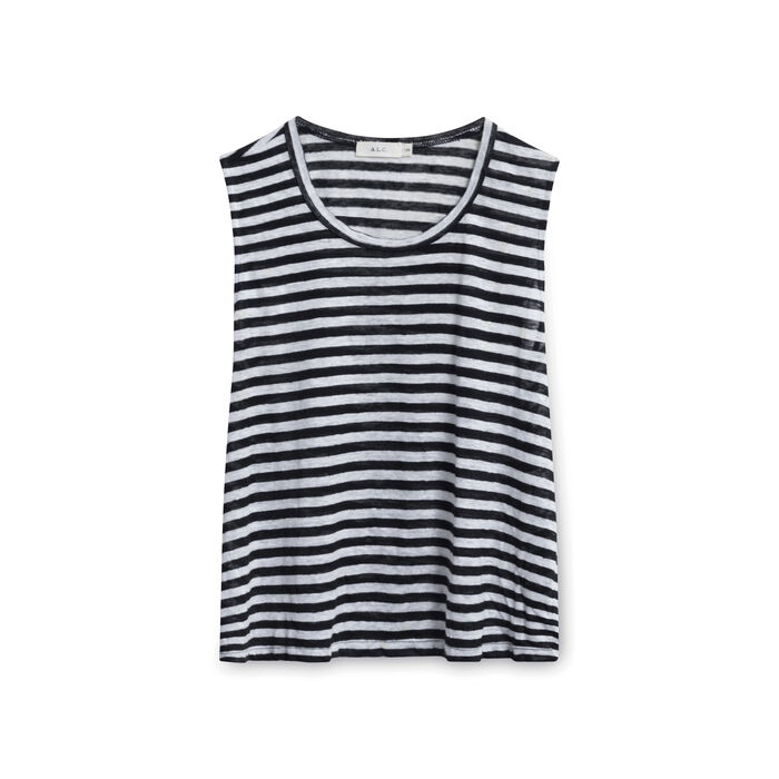 A.L.C. Women's Hanover Stripe Linen Cutout Tank - Black/White