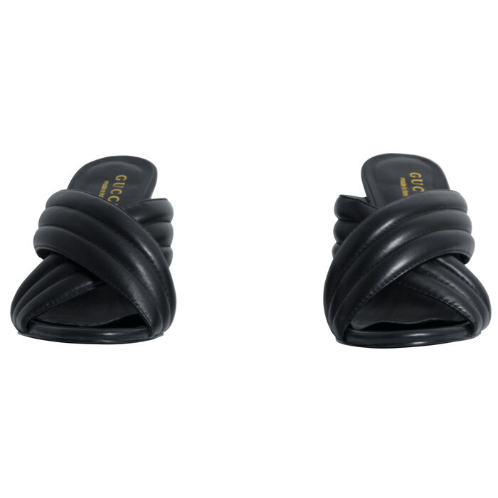 Gucci Webby Quilted Leather Snake-Heel Mule Sandals in Nero