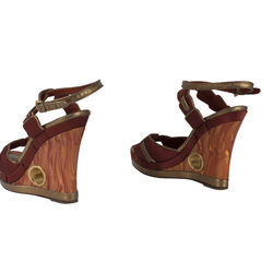 Louis Vuitton Red and Gold Platform Peep Toe Wedge