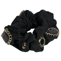 Azeeza Black With Gold Trim Embellished Scrunchie