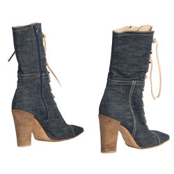 Miu Miu Denim Lace-Up Heeled Boots