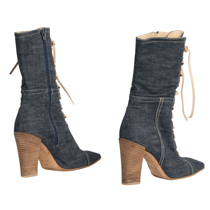 Miu Miu Denim Lace-Up Heeled Boots