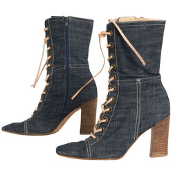 Miu Miu Denim Lace-Up Heeled Boots