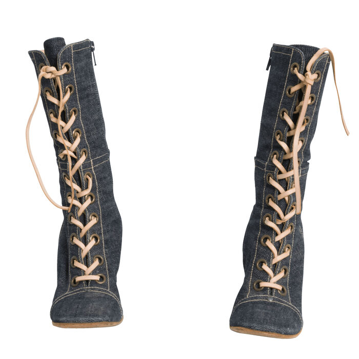 Miu Miu Denim Lace-Up Heeled Boots
