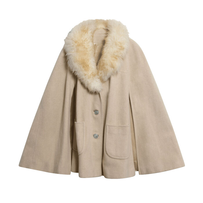 Vintage Cape with Faux Shearling Collar