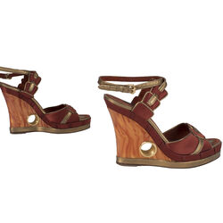 Louis Vuitton Red and Gold Platform Peep Toe Wedge
