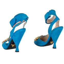 Prada Turquoise Suede Jeweled Heel