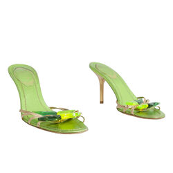 René Caovilla Leather Butterfly Crystal Embellishments Slides