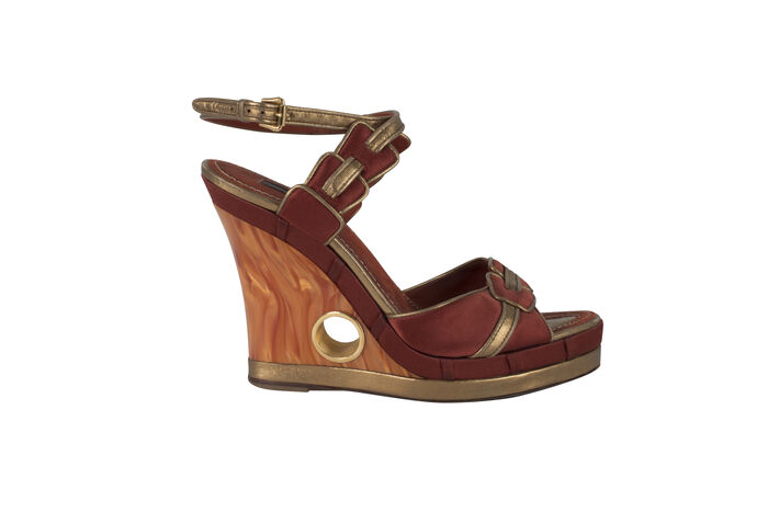 Louis Vuitton Red and Gold Platform Peep Toe Wedge