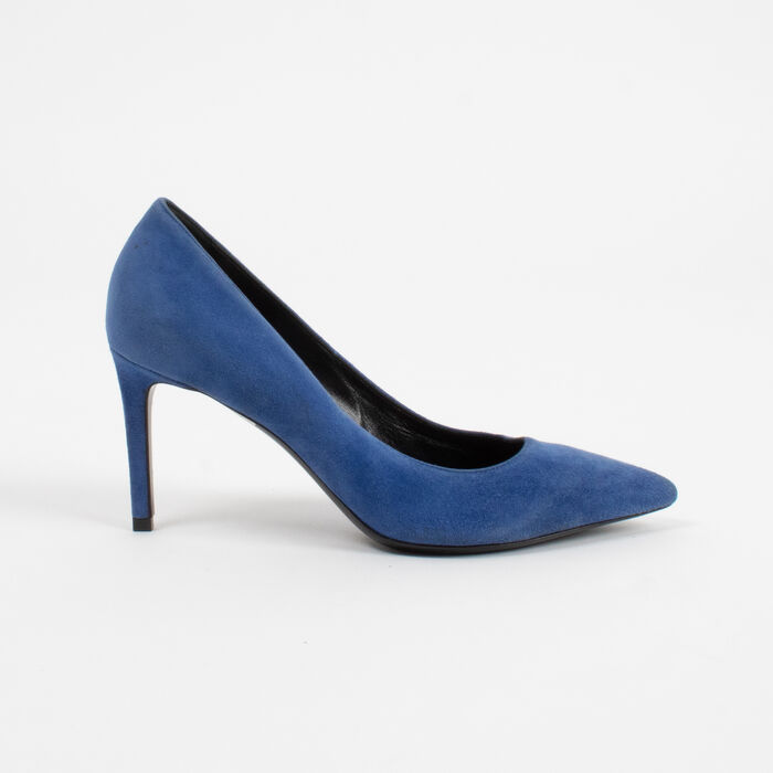 Saint Laurent Blue Suede Clara Pointed Toe Pumps