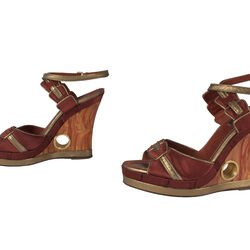 Louis Vuitton Red and Gold Platform Peep Toe Wedge
