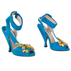 Prada Turquoise Suede Jeweled Heel