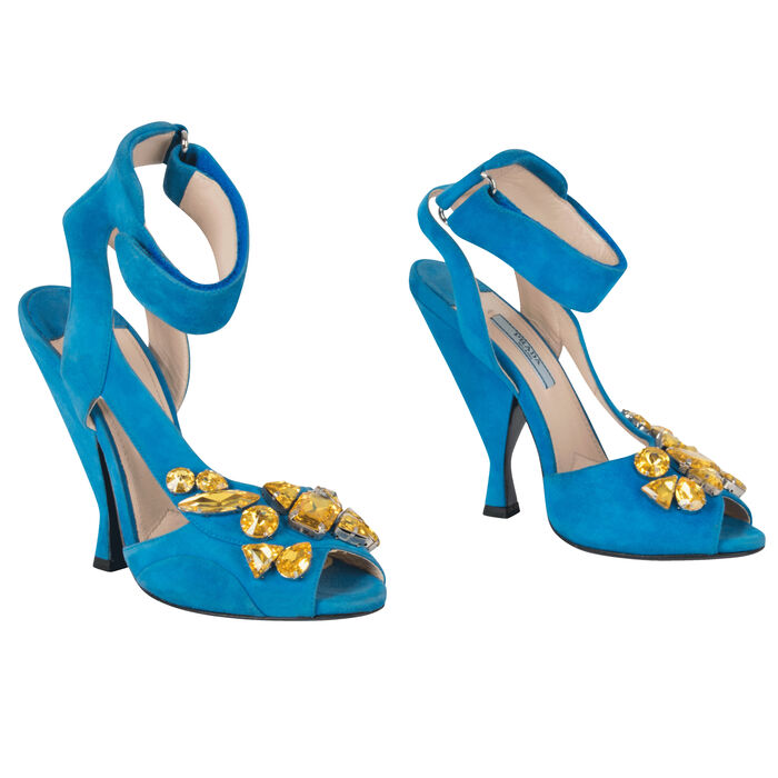 Prada Turquoise Suede Jeweled Heel