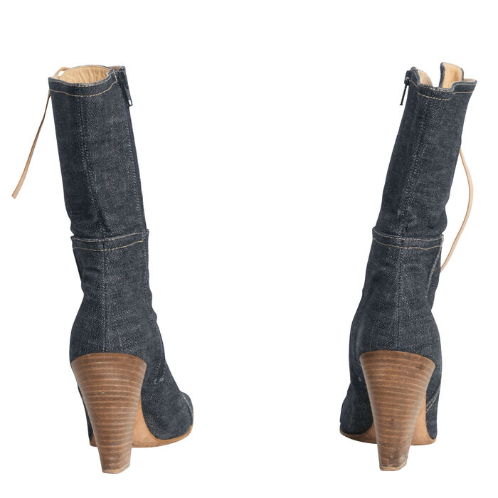 Miu Miu Denim Lace-Up Heeled Boots