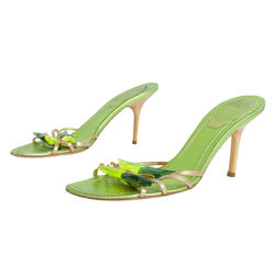 René Caovilla Leather Butterfly Crystal Embellishments Slides