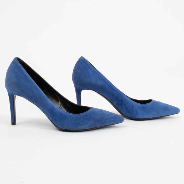 Saint Laurent Blue Suede Clara Pointed Toe Pumps