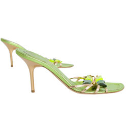 René Caovilla Leather Butterfly Crystal Embellishments Slides