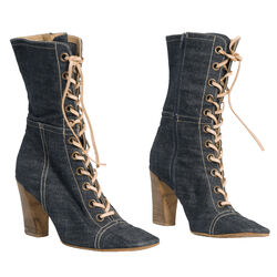 Miu Miu Denim Lace-Up Heeled Boots