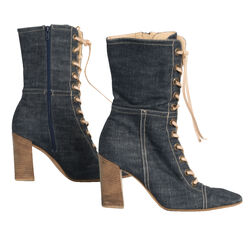 Miu Miu Denim Lace-Up Heeled Boots