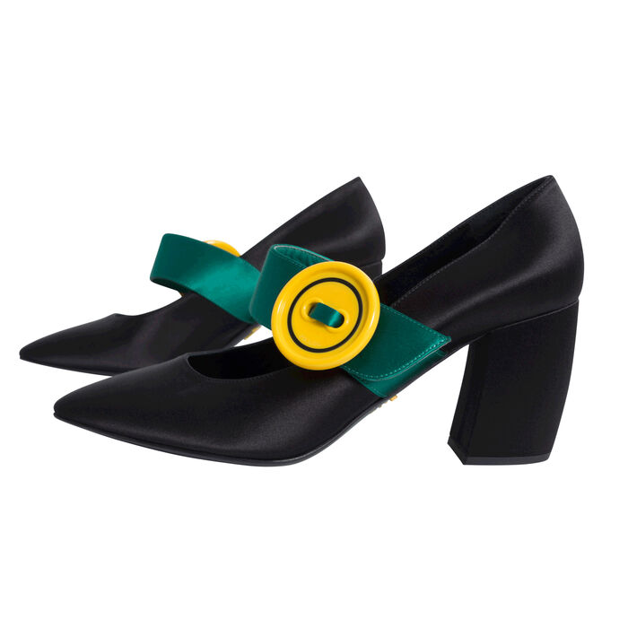 Prada Milano Yellow and Green Buckle Pumps - Black