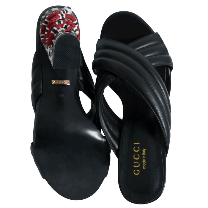 Gucci Webby Quilted Leather Snake-Heel Mule Sandals in Nero