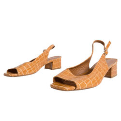 By Far Croc Embossed Leather Mules - Tan