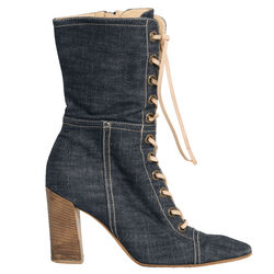 Miu Miu Denim Lace-Up Heeled Boots