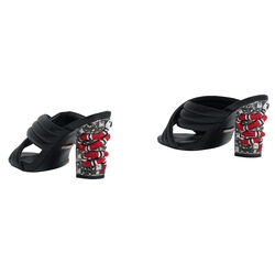 Gucci Webby Quilted Leather Snake-Heel Mule Sandals in Nero