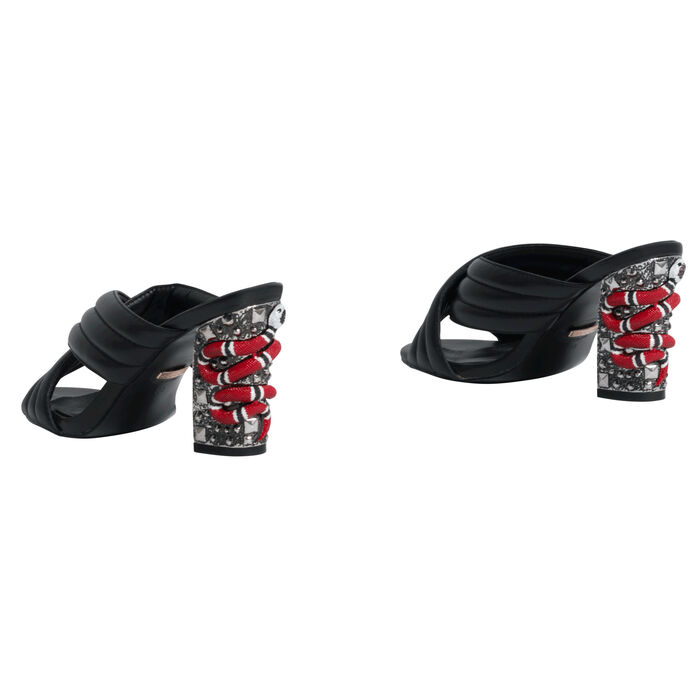 Gucci Webby Quilted Leather Snake-Heel Mule Sandals in Nero
