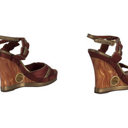 Louis Vuitton Red and Gold Platform Peep Toe Wedge