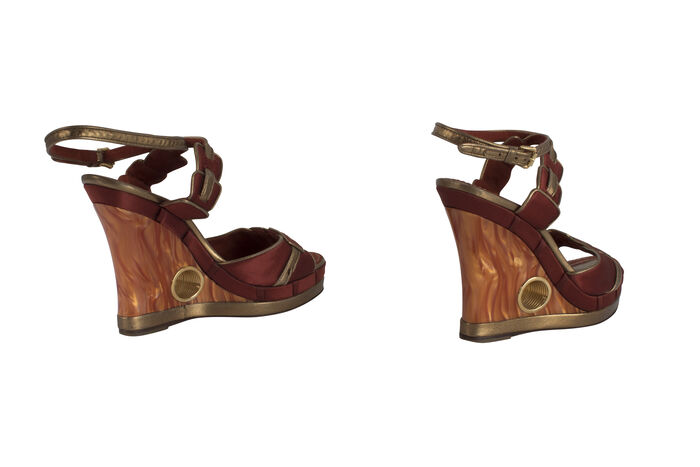 Louis Vuitton Red and Gold Platform Peep Toe Wedge