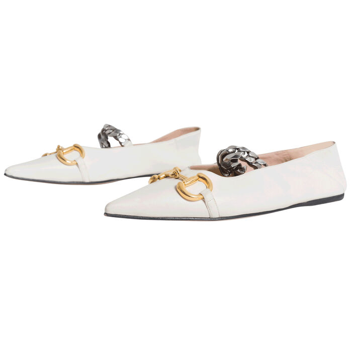 GUCCI Deva Horsebit & Chain Convertible Pointed Toe Ballet Flat