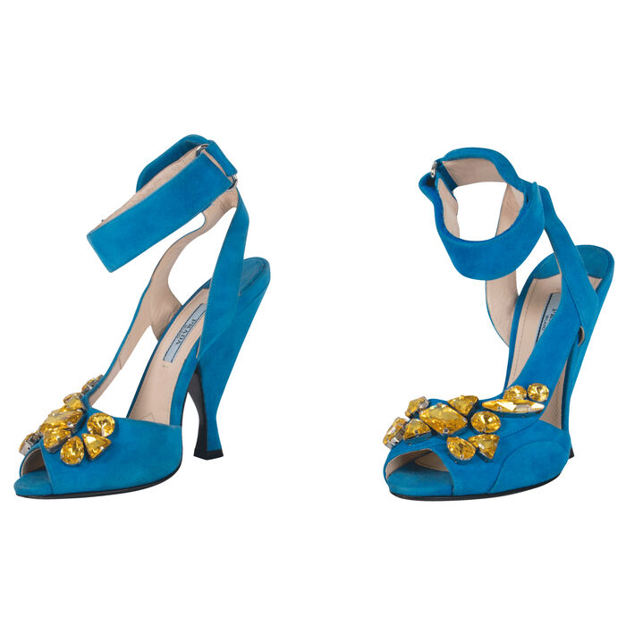 Prada Turquoise Suede Jeweled Heel