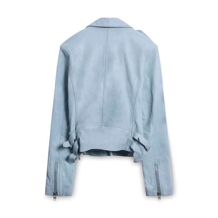AMARYLLIS Genuine Soft Leather Moto Jacket - Light Blue