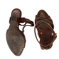 Louis Vuitton Red and Gold Platform Peep Toe Wedge