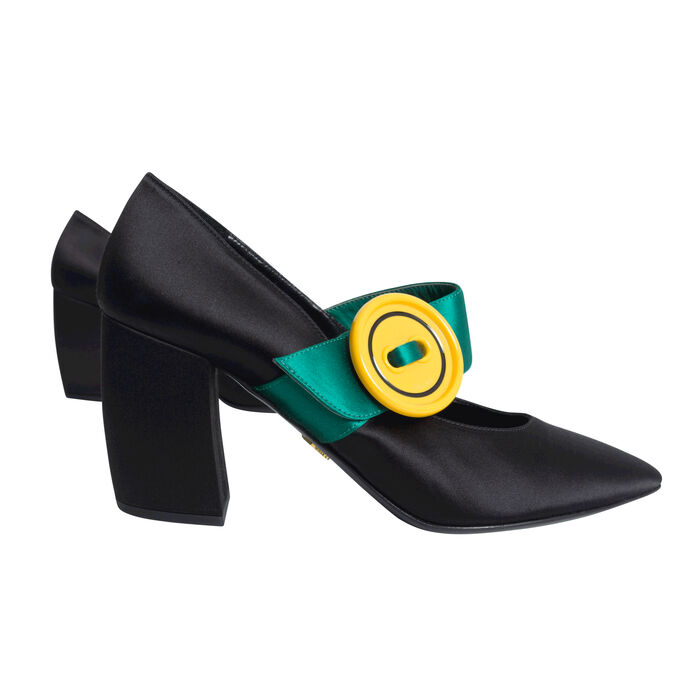 Prada Milano Yellow and Green Buckle Pumps - Black