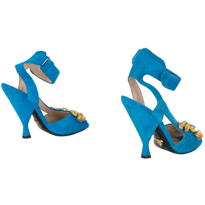 Prada Turquoise Suede Jeweled Heel