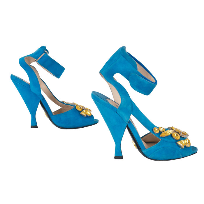 Prada Turquoise Suede Jeweled Heel